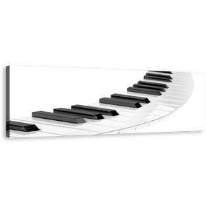 3D Piano Canvas Wall Art, Black Piano Keyboard Spiral 1 Piece Canvas Print, White Piano Abstract Canvas Artwork