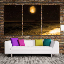 Load image into Gallery viewer, 3 Panel sandy full moon gleams stars canvas print In Living Room
