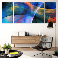 Load image into Gallery viewer, 3d  abstract  canvas  wall  art  blue  abstract  rendering  canvas  print  orange  yellow  fractal  graphics  3  piece  canvas  set
