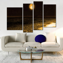 Load image into Gallery viewer, 4 Panel full moon ocean night stars canvas print 
