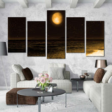 Load image into Gallery viewer, 5 Panel ocean full moon gleams stars canvas print In Living Room
