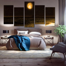 Load image into Gallery viewer, 5 Piece sandy moon gleams stars full ocean moon canvas print For Bedroom
