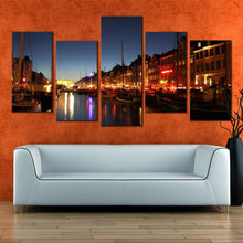 Load image into Gallery viewer, 5 panel canvas print copenhagen harbor In Living Room
