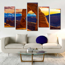 Load image into Gallery viewer, 5 piece canvas wall Desert Arches National Park Utah Sunset Blue Mountains In Living Room
