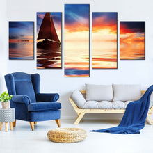 Load image into Gallery viewer, 5  piece  large  wall  art  yellow  ocean  sailboat  at  sunset For Living Room

