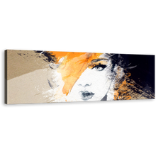 Load image into Gallery viewer, Abstract Canvas Art - Fashion Illustration Orange Female Portrait - Woman's Face Panoramic Print
