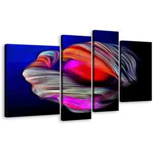 Abstract Element Canvas Print, Red Blue Abstract Digital Oil Painting 4 Piece Canvas Wall Art, Abstract Fractal Psychedelic Multi Canvas