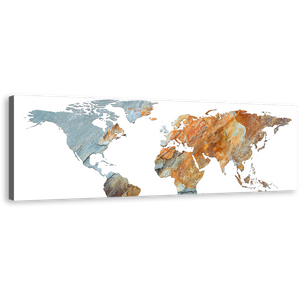 Abstract Globe Canvas Print, Orange Grey World Map Digital Painting 1 Piece Canvas Wall Art, Global Flat World Canvas Artwork