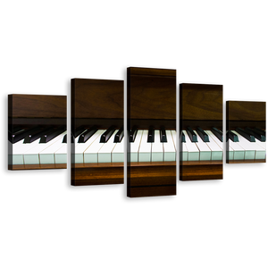 Abstract Piano Canvas Print, Classical Piano Canvas 5 Piece Canvas Wall Art, White Black Piano Close Up Canvas Set