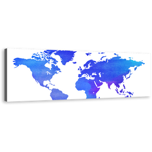 Abstract World Canvas Wall Art, Blue Purple Map of Continents 1 Piece Canvas Print, World Map Digital Painting Canvas Artwork
