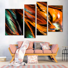 Load image into Gallery viewer, Abstract Patterns Canvas Wall Art Green Abstract Fractal Element Multi Canvas Artwork Beautiful Orange Abstract Feather 4 Piece Canvas Print
