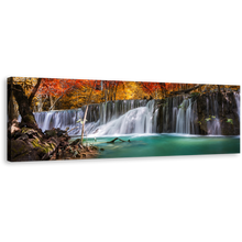 Load image into Gallery viewer, Amazing Waterfall Canvas Wall Art, Majestic Waterfall Scenery Canvas Artwork, Colorful Autumn Forest Waterfall Panoramic Canvas Print
