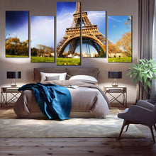 Load image into Gallery viewer, Amazing stormy clouds Eiffel Tower Paris City Skyline 5 piece wall art For Bedroom
