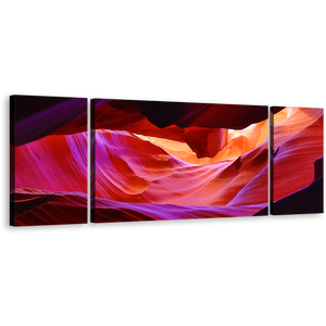 Arizona Desert Canvas Wall Art, Arizona Desert Multiple Canvas, Orange Purple Cave Triptych Canvas Print, Grand Antelope Canyon 3 Piece Canvas