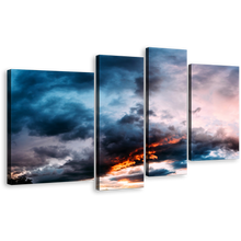 Load image into Gallery viewer, Atmospheric Skyline Canvas Print, Dusk's Palette Quartet Grey Orange Abstract Sunset 4 Piece Canvas Multi-panel Art

