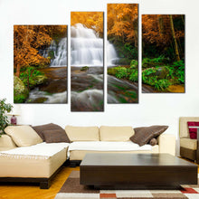 Load image into Gallery viewer, Autumn Forest Canvas Wall Art Beautiful White Waterfall Scenery  4 Piece Canvas Set Orange Green Autumn Trees Waterfall Canvas For Living Room
