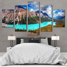 Load image into Gallery viewer, Banff  National  Park  Canvas  Wall  Art  Alberta  Green  Mountains  Trees    5  Piece  Canvas  Print  Blue  Peyto  Lake  Cloudy  Sky  Multi  Canvas For Your Bedroom

