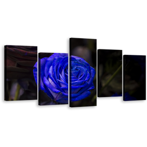 Beautiful Floral Canvas Print, Rose Flower 5 Piece Canvas Wall Art, Isolated Blue Rose Multiple Canvas