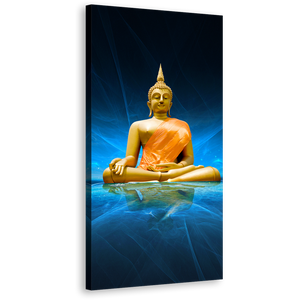 Big Buddha Canvas Print, Yellow Lord Buddha 1 Piece Vertical Canvas Wall Art, Blue Water Buddha Statue Canvas Artwork