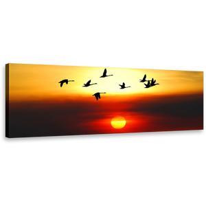 Birds Flock Canvas Wall Art, Beautiful Orange Sunset Canvas Set, Flying Birds in Yellow Sky 1 Piece Canvas Print
