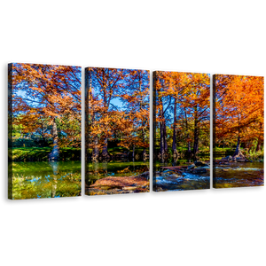 Blue Sky Canvas Wall Art, Guadalupe Trees 4 Piece Canvas, Orange Forest River Canvas Print