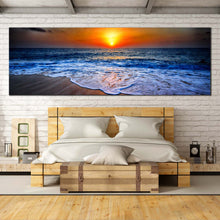 Load image into Gallery viewer, Blue  Beach  At  Sunset  Seascape  Panoramic  Canvas  Art  Print For Bedroom
