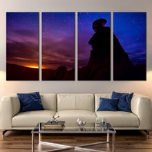 Load image into Gallery viewer, Blue Canvas Print of Desert Goblin Valley Night Stars Eroded Hoodoos canvas wall art For Living Room
