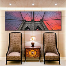 Load image into Gallery viewer, Brooklyn  NYC  Bridge  Dramatic  Sunset  sky  panoramic  canvas  print For Living Room
