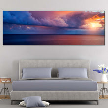 Load image into Gallery viewer, Capo  Zafferano  Canvas  Print  Blue  Italy  Ocean  Sky  Multi  Canvas  Yellow  Mediterranean  Sea  Sunrise  Bedroom  1  Piece  Canvas  Wall  Art  Island  Sicilia  Sunset  Canvas  Set In Bedroom
