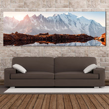 Load image into Gallery viewer, Chesery Lake Canvas Wall Art White Monte Bianco Mountain Panoramic Canvas Artwork View of Clear Water Landscape Canvas Print In Living Room
