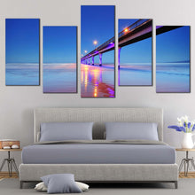Load image into Gallery viewer, Christchurch Seascape Canvas Wall Art Blue Sky New Bringhton Pier Canvas Set Purple Pier Lights Reflection Sea  5 Piece Canvas Print
