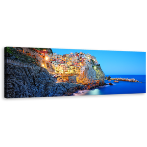 Cinque Terre Wall Art, Blue Manarola Sea Panorama Canvas Art, Italy Yellow Mountain National Park Cliff Ocean Canvas Print