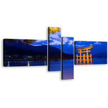 Load image into Gallery viewer, City Beach Wall Art, Dusk's Harmony Yellow Itsukushima Shrine Multiple Canvas, Blue Ocean Mountain 4 Piece Canvas Print
