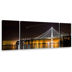 City-Bridge-Canvas-Wall-Art-Black-Dawn-Lake-Reflection-3-Piece-Multiple-Canvas-Majestic-Orange-East-Spain-Bridge-Triptych-Canvas-Print