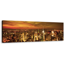 Load image into Gallery viewer, City Skyline Wall Art, Beautiful Brown New York City 1 Piece Canvas Print, Dramatic Yellow Cloudy Sky Canvas Art
