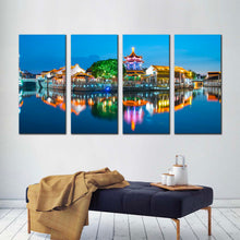 Load image into Gallery viewer, City Landscape Canvas Print Colorful City View 4 Piece Canvas Wall Art City Lights Reflection Multi Canvas For Living Room
