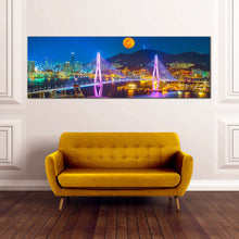 Load image into Gallery viewer, City Mountains Canvas Wall Art South Korea Colorful Cityscape Bridge Canvas Artwork Bridge in Busan Port 1 Piece Canvas Print For Living Room
