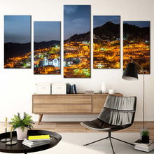 Load image into Gallery viewer, City Mountains Canvas Wall Art Cyprus Grey Sky Village Mountain 5 Piece Canvas Print Cypress Orange Village Mountain Multi Canvas
