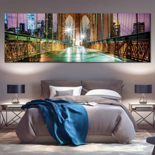 Load image into Gallery viewer, City  Bridge  Canvas  Wall  Art  New  York  City  Purple  Sky  Canvas  Print  Green  Brooklyn  Bridge  at  Night  1  Piece  Multi  Canvas  Artwork For Bedroom
