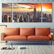 Load image into Gallery viewer, City Skyline Canvas Wall Art Grey New York Cityscape Canvas Print Beautiful Manhattan Yellow Sunset Sky 3 Piece Multi Canvas For Living Room
