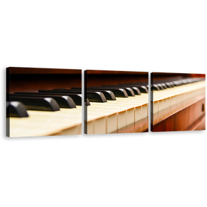Classic Piano Canvas Print, Black White Piano Keyboard 3 Piece Canvas Wall Art, Orange Acoustic Piano Abstract Triptych Multiple Canvas