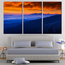 Load image into Gallery viewer, Cloudy Landscape Canvas Wall Art Ukraine Landscape Orange Sky Canvas Print Beautiful Blue Majestic Mountains Bedoom 3 Piece Canvas Set For Bedroom
