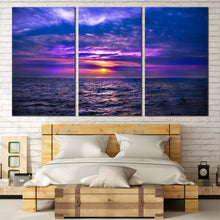 Load image into Gallery viewer, Cloudy Seascape Canvas Print Blue Ocean Sky 3 Piece Canvas Wall Art Purple Dramatic Ocean Sea Waves Multiple Canvas For Bedroom
