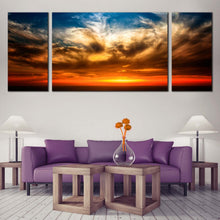 Load image into Gallery viewer, Cloudy Seascape Canvas Wall Art Dramatic Blue Ocean Sky  3 Piece Canvas Print Orange Sunset Seascape Multi Canvas For Living Room
