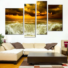 Load image into Gallery viewer, Cloudy  Seascape  Canvas  Wall  Art  Sea  Green  Ocean  Waves  Living  Room  4  Piece  Canvas  Print  Dramatic  Yellow  Sky  Multi  Canvas  Artwork In Living room
