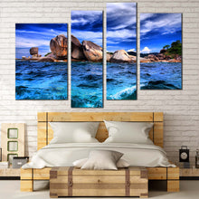 Load image into Gallery viewer, Cloudy Sky Canvas Print Brown Ocean Rocks Multi Canvas Artwork Blue Tempest Ocean  4 Piece Canvas Wall Art
