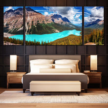 Load image into Gallery viewer, Cloudy  Sky  Canvas  Wall  Art  Canada  Banff  National  Park  Multi  Canvas  Alberta  Green  Trees  Canvas  Print  Blue  Peyto  Lake  Bedroom  3  Piece  Canvas For Bedroom
