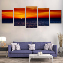 Load image into Gallery viewer, Cloudy Sky Canvas Wall Art Coast Of The Sea Sunset 5 Piece Multiple Canvas Dramatic Red Orange Ocean Sky Canvas Print For Living room
