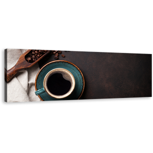 Coffee Background Canvas Print, Brown Coffee Beans 1 Piece Canvas Wall Art, Black Coffee Cup Wide Canvas