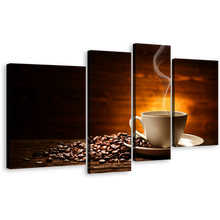 Load image into Gallery viewer, Coffee Beans Canvas Wall Art, White Coffee Mug Canvas Print, Brown Coffee Canvas Photography 4 Piece Canvas, Coffee Background Canvas Set
